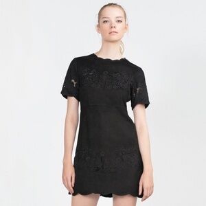 Zara faux-suede embroidered little black dress